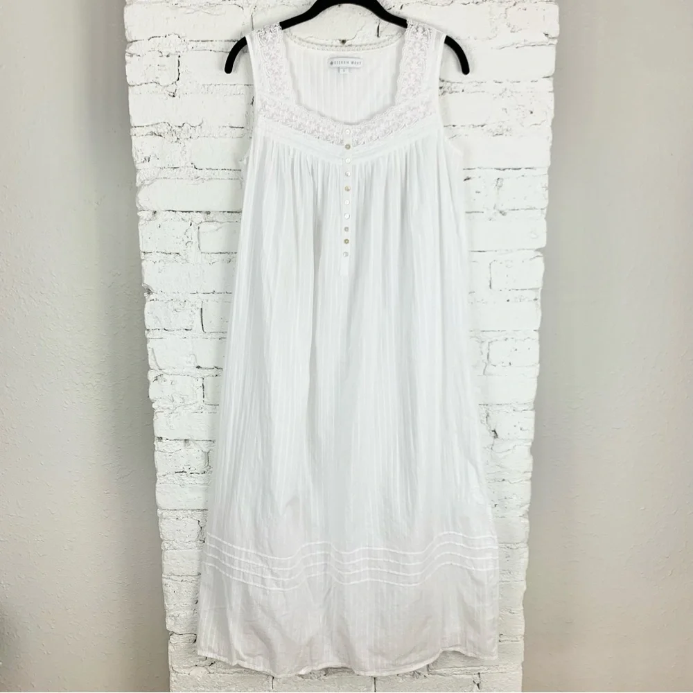 Eileen West White Cotton Lawn Ballet Gown Maxi Nightgown Dress S - Picture 3 of 12